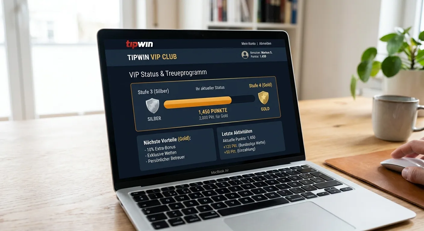 VIP-Status-Ansicht eines Wettkontos mit Treuepunkte-Übersicht auf dem Bildschirm