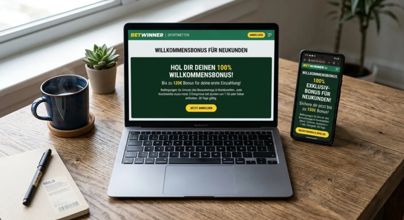 Smartphone und Laptop nebeneinander mit unterschiedlichen Bonus-Konditionen einer Wettplattform