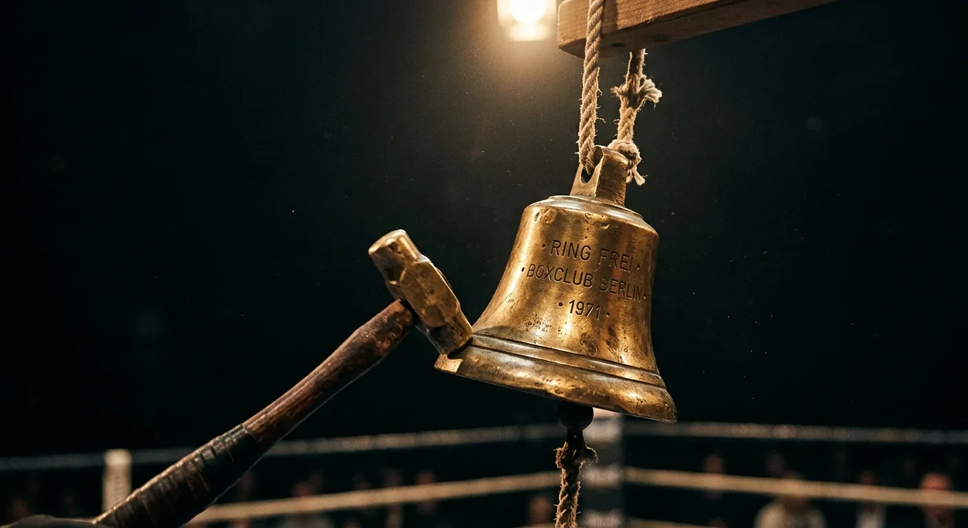 Boxring-Glocke vor einem dunklen Hintergrund im Spotlight