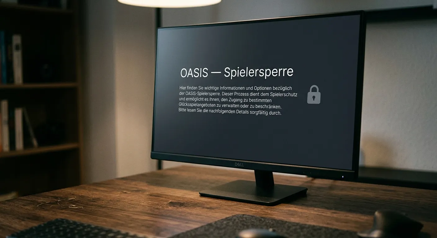 Hinweisseite eines Wettkontos mit Information zur OASIS-Spielersperre und Kontaktdaten