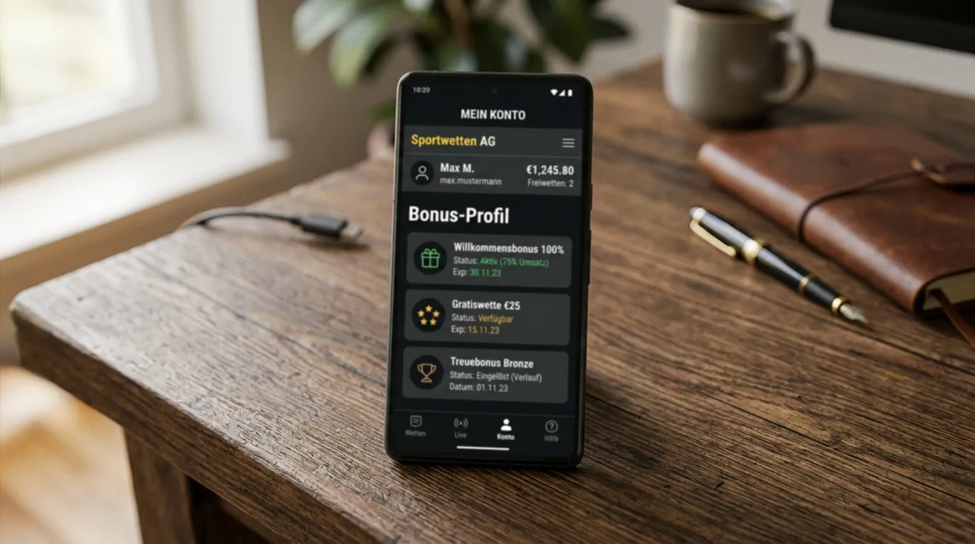 Übersichtsseite des Bonusprofils einer Sportwetten-App auf einem Smartphone