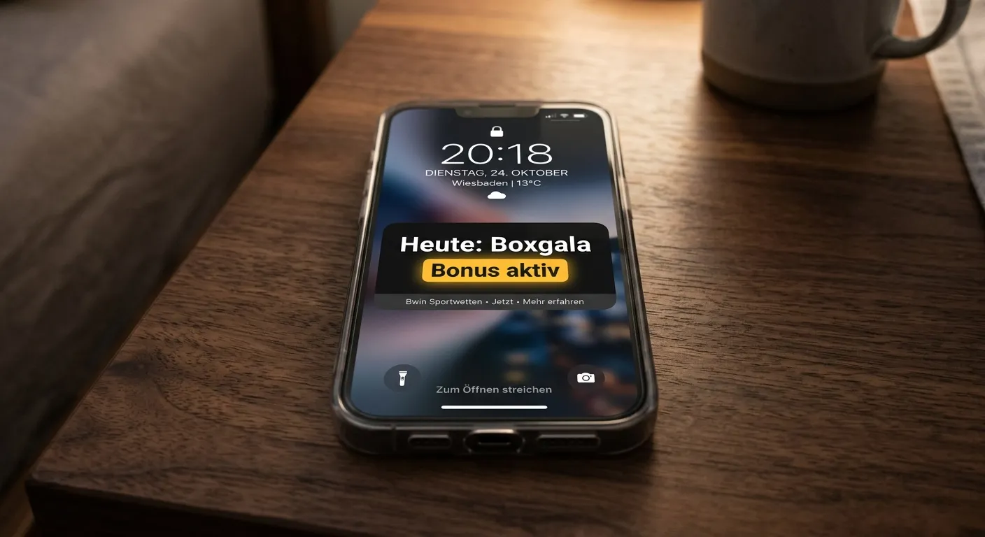 Smartphone mit Push-Benachrichtigung zu einem bevorstehenden Boxkampf-Bonus