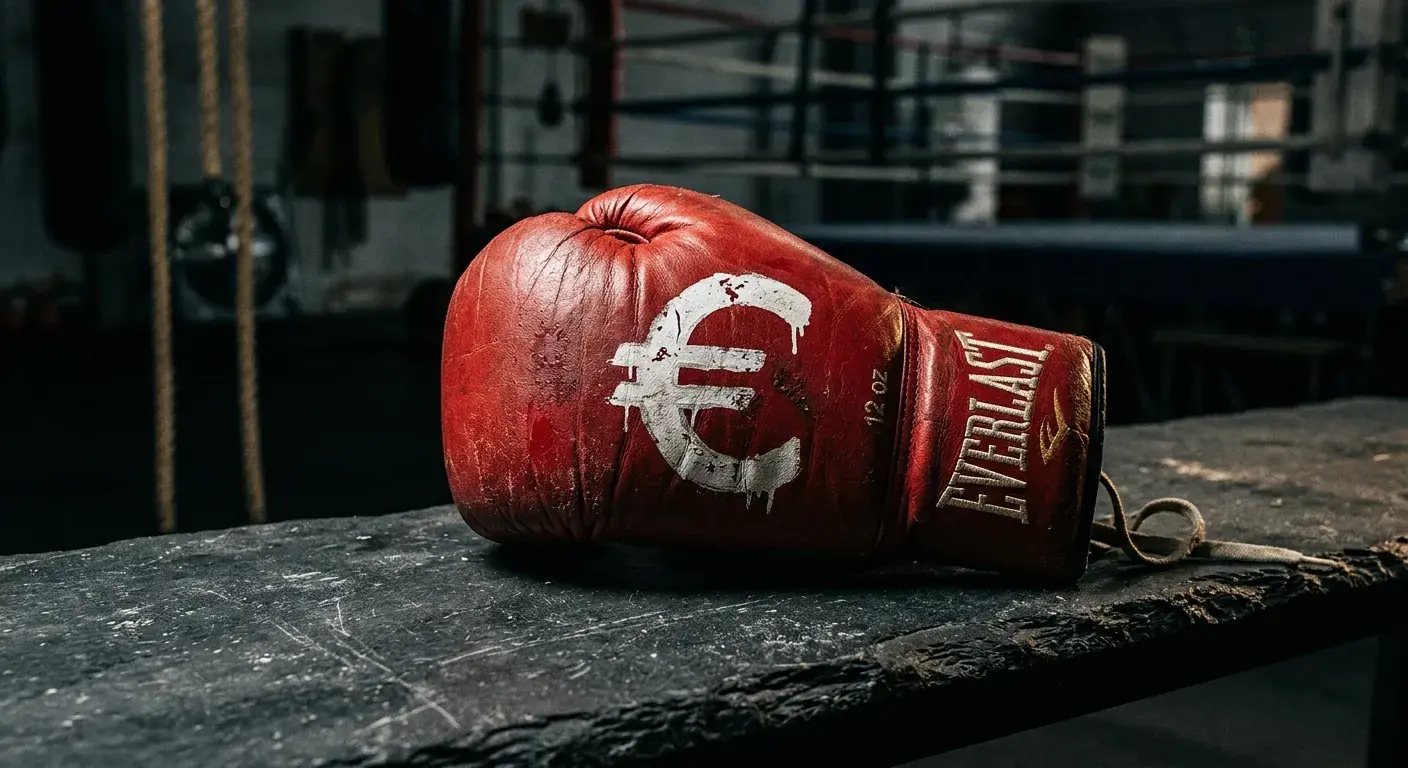 Boxhandschuh auf dunklem Untergrund mit aufgemaltem €-Symbol