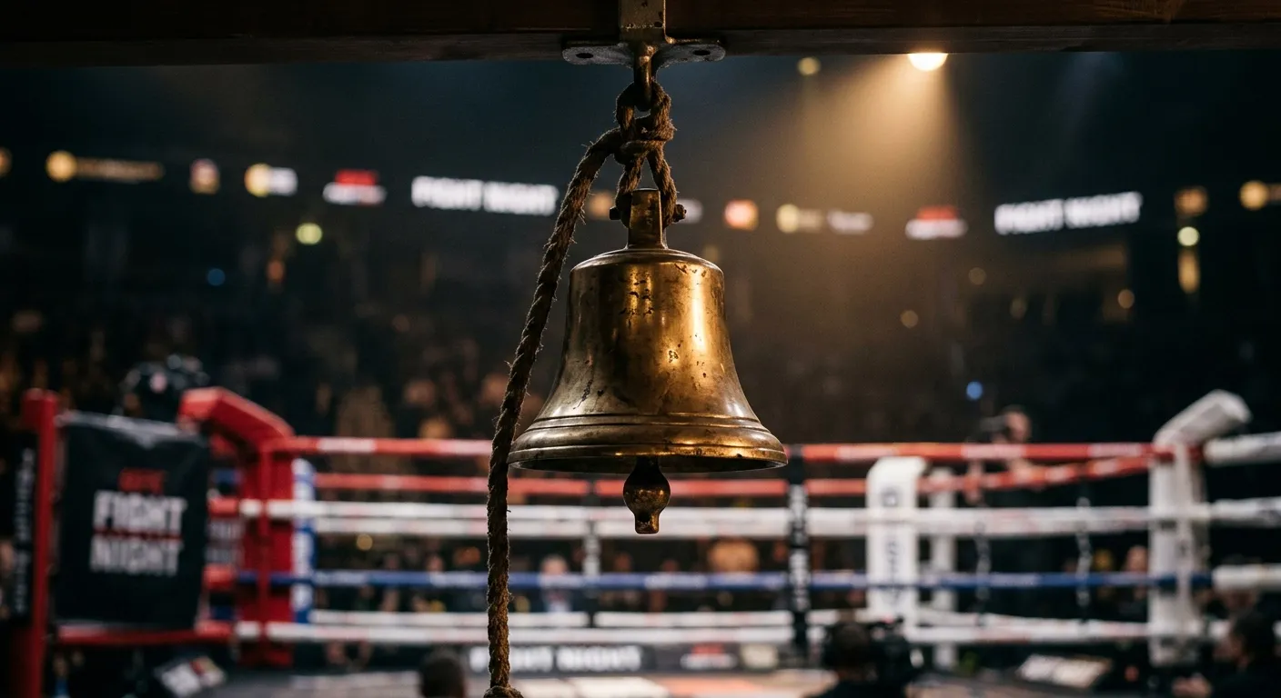 Boxring-Glocke vor unscharfem Ring-Hintergrund im Spotlight