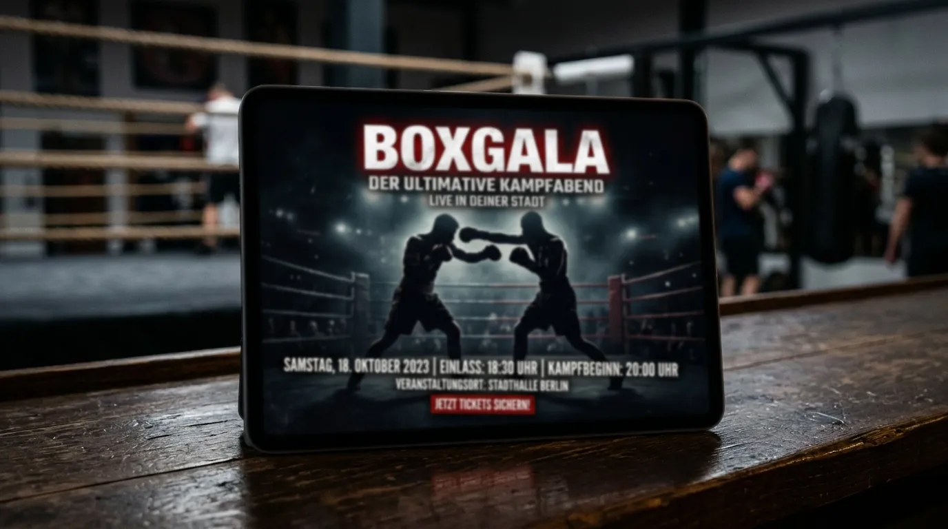 Promotion-Banner einer Sportwetten-Plattform mit Hinweis auf eine bevorstehende Boxgala