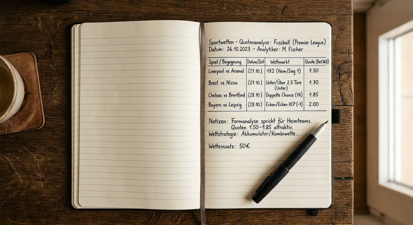 Aufgeschlagenes Notizbuch mit handschriftlichen Quotenspannen für Boxwetten