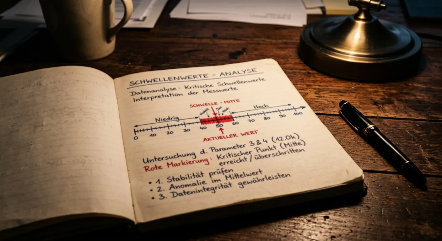 Schwellen-Marker auf einer linearen Skala in einem Notizbuch