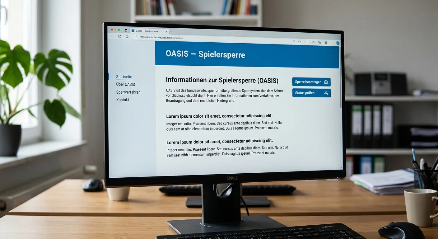 Hinweisbildschirm eines Wettanbieters mit Information zum OASIS-Sperrsystem
