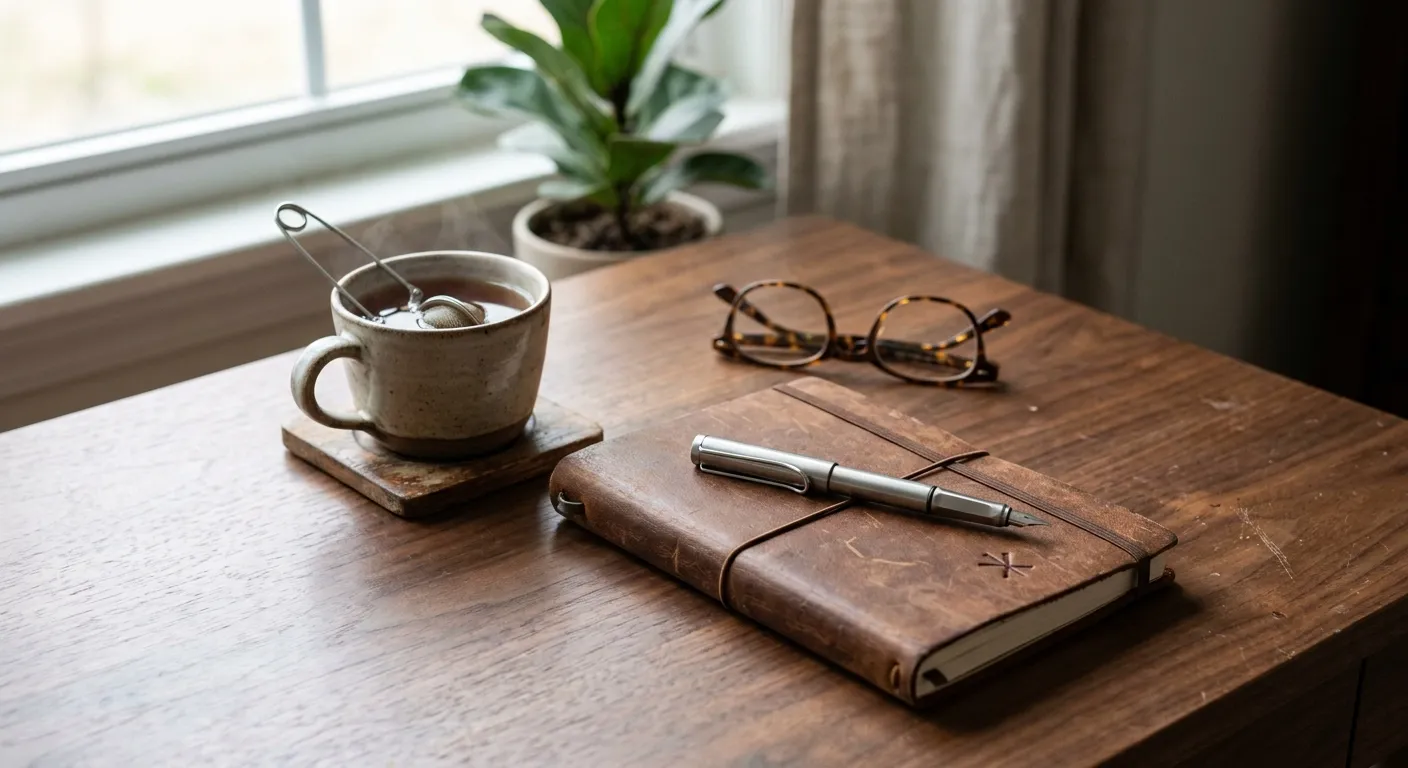 Aufgeräumter Arbeitsplatz mit Notizen und Stift als Symbol für saisonale Wett-Disziplin