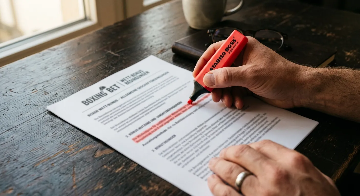 Hand mit Stift markiert Klauseln in einem AGB-Dokument