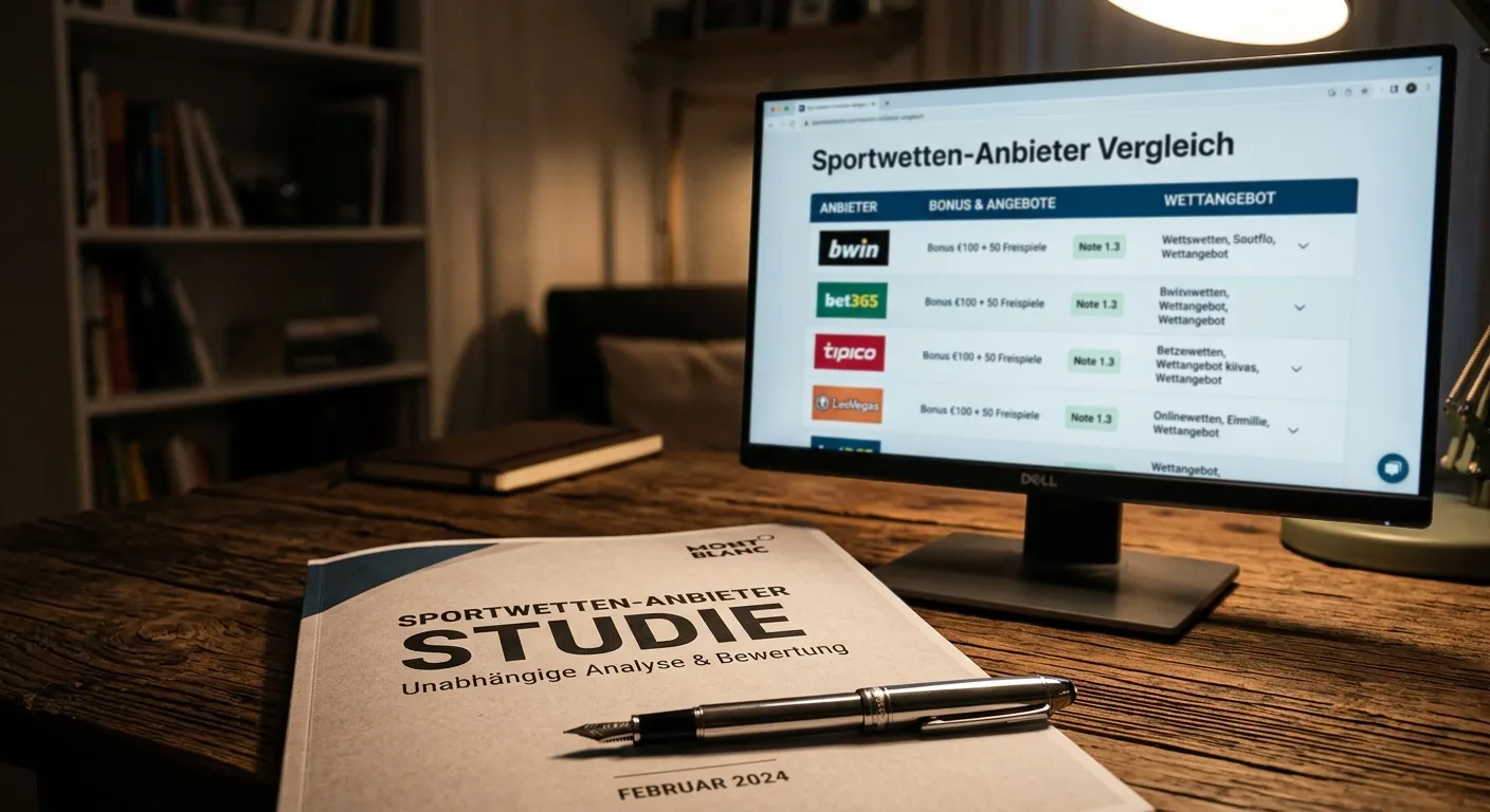 Vergleichstabelle eines unabhängigen Tests mit Anbieter-Logos und Sterne-Bewertungen auf Bildschirm